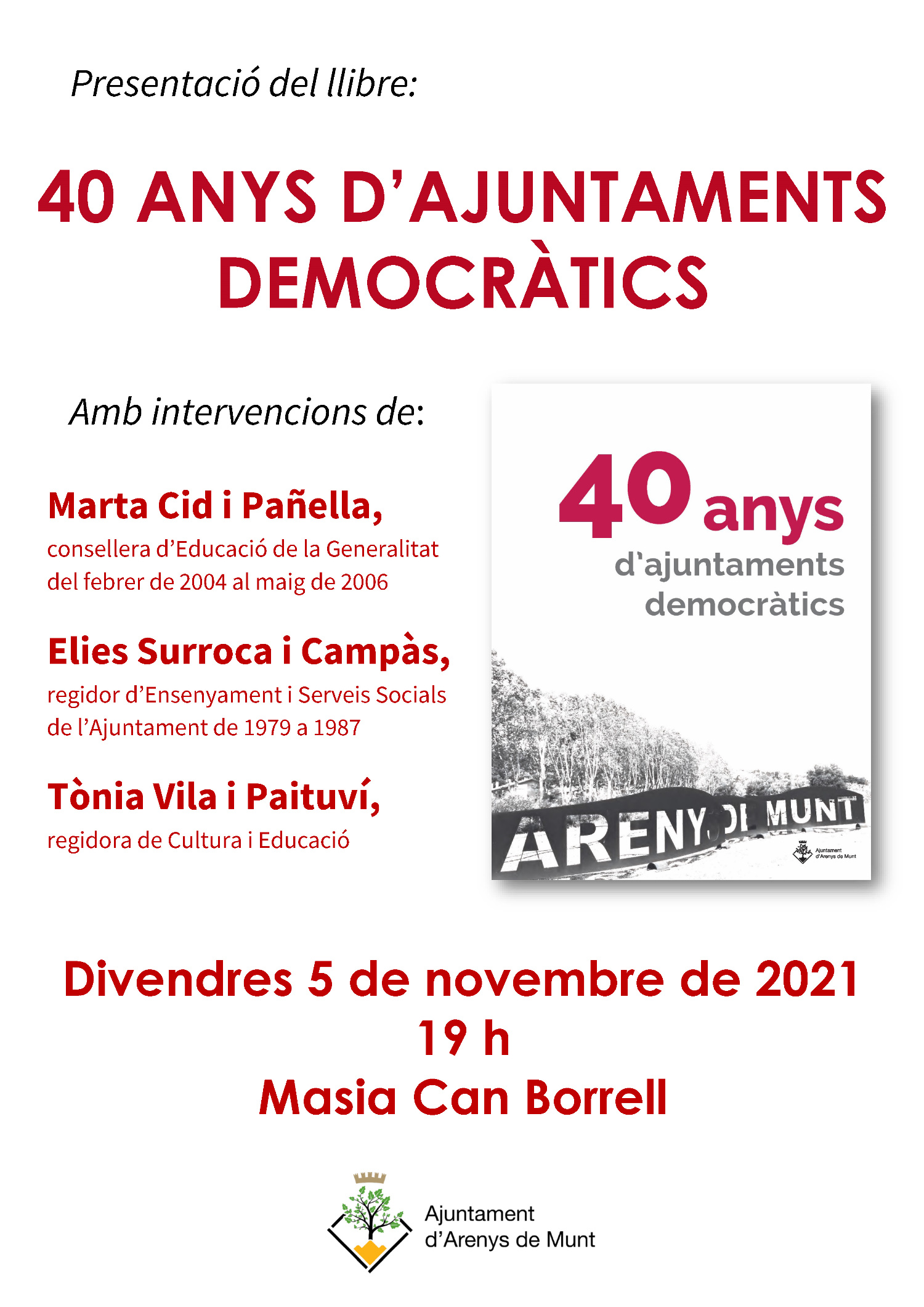 Cartell Presentació llibre 40 anys ajuntaments democràtics 5-11-21
