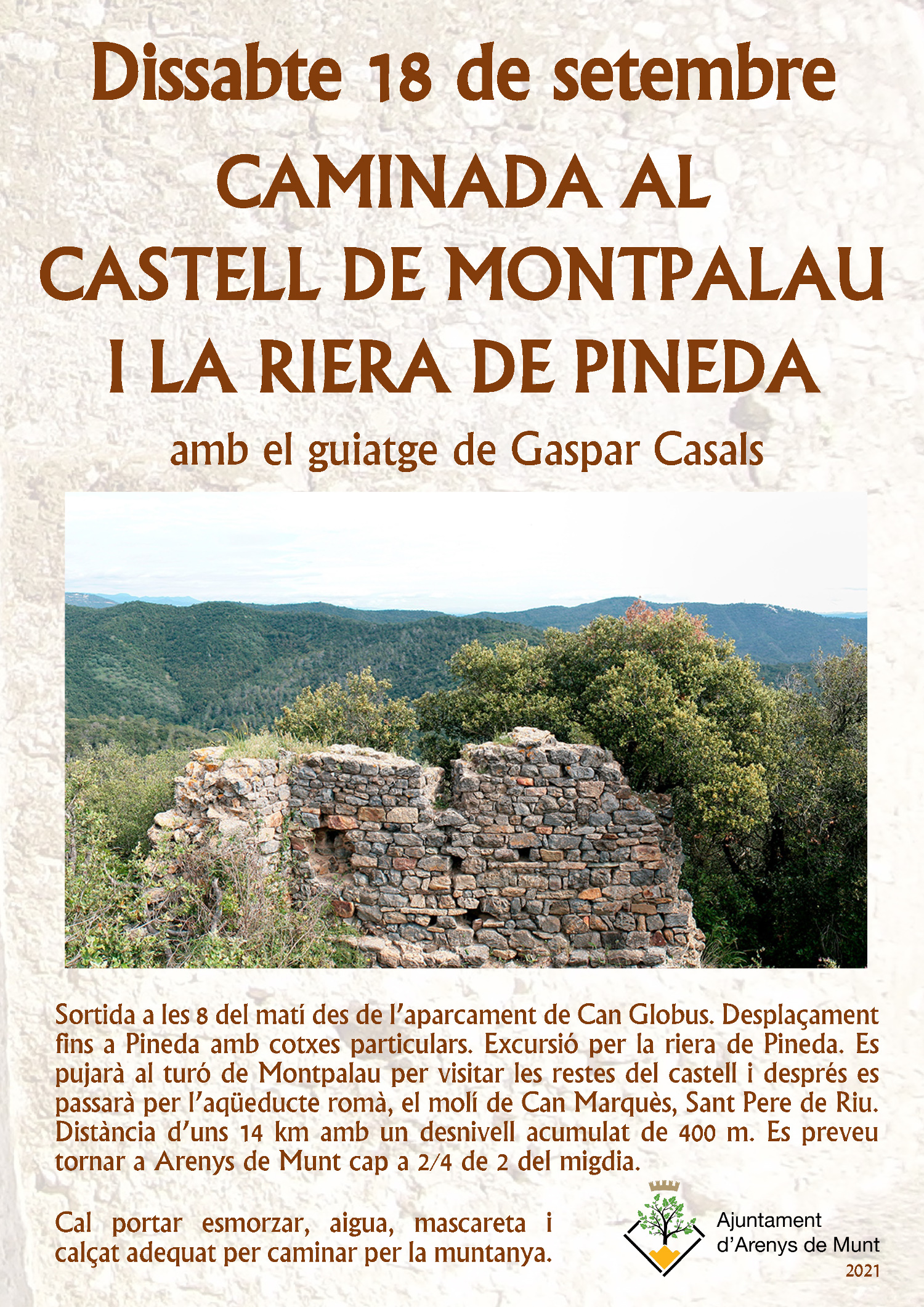 Cartell Caminada castell de Montpalau i riera de Pineda 18-9-21