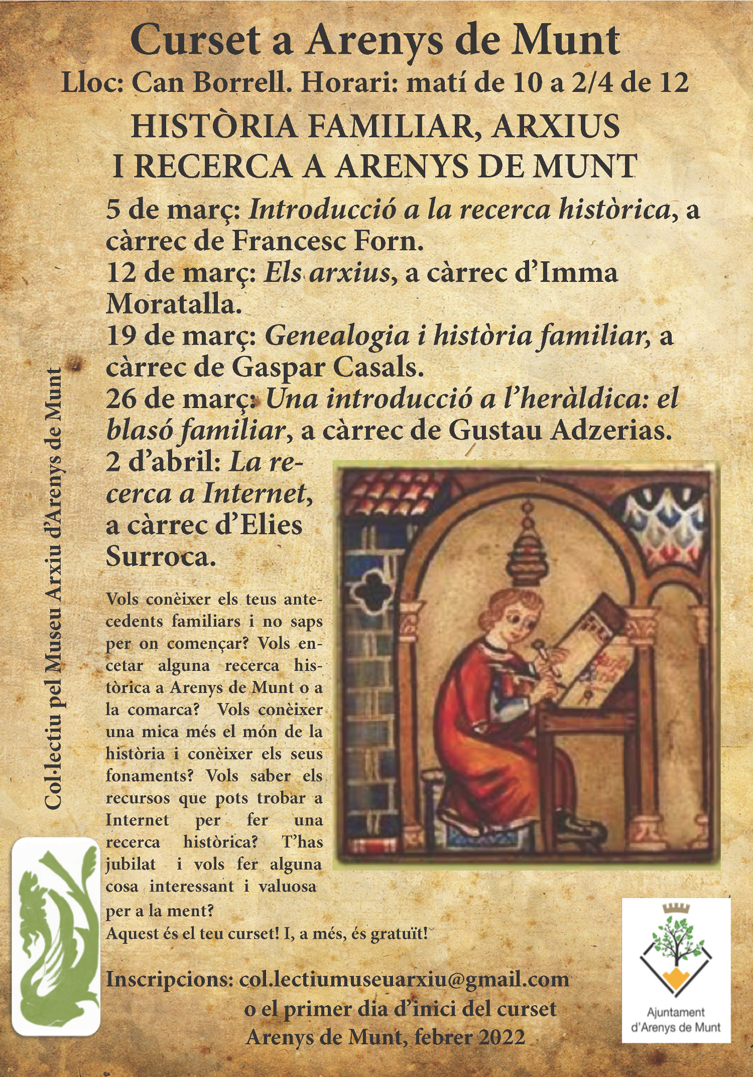 Cartell Curset 'Història familiar, arxius i recerca a Arenys de Munt' Col·lectiu 2022