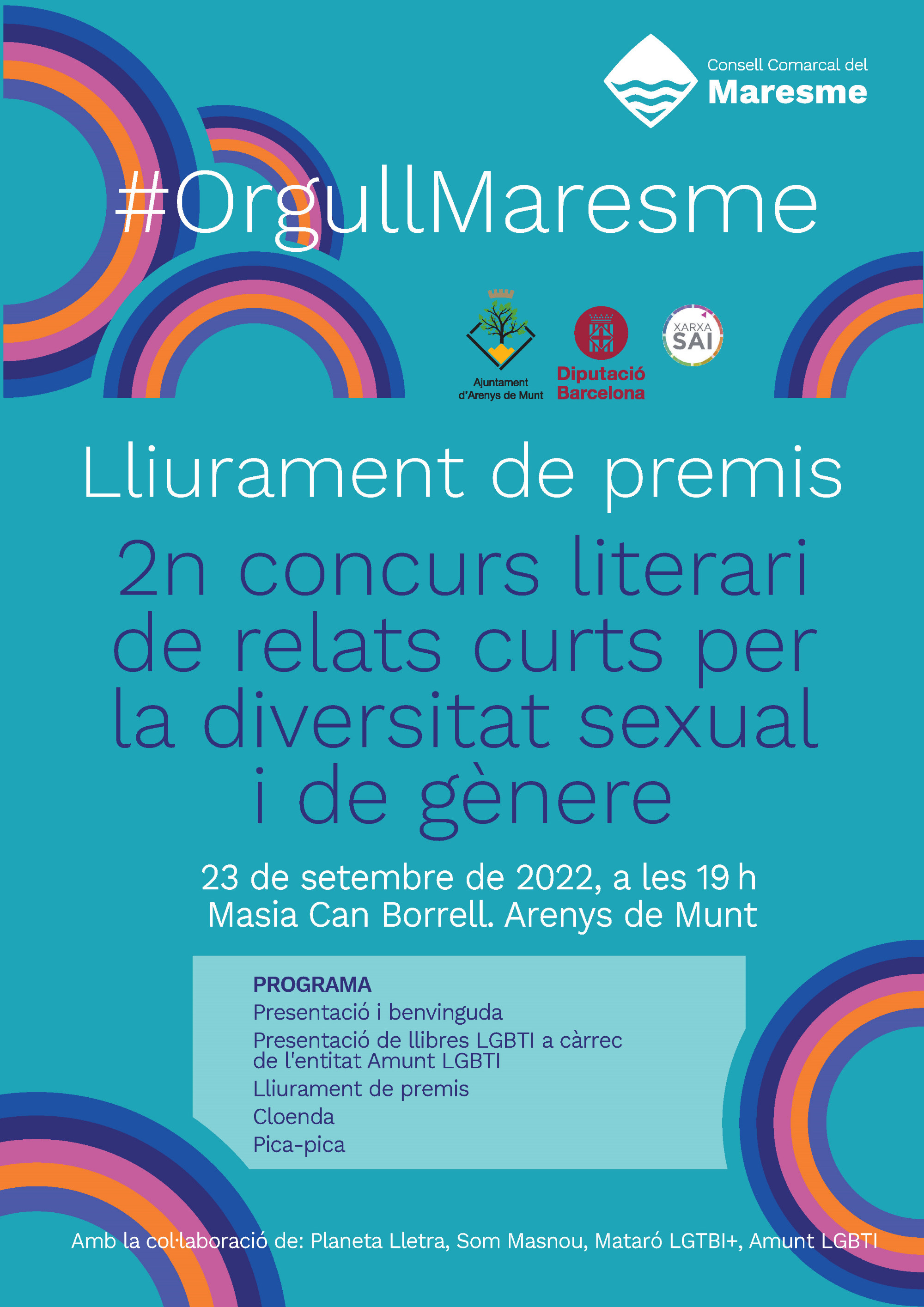 Cartell Lliurament premis Relats Curts per la Diversitat Sexual i de Gènere 23-9-22