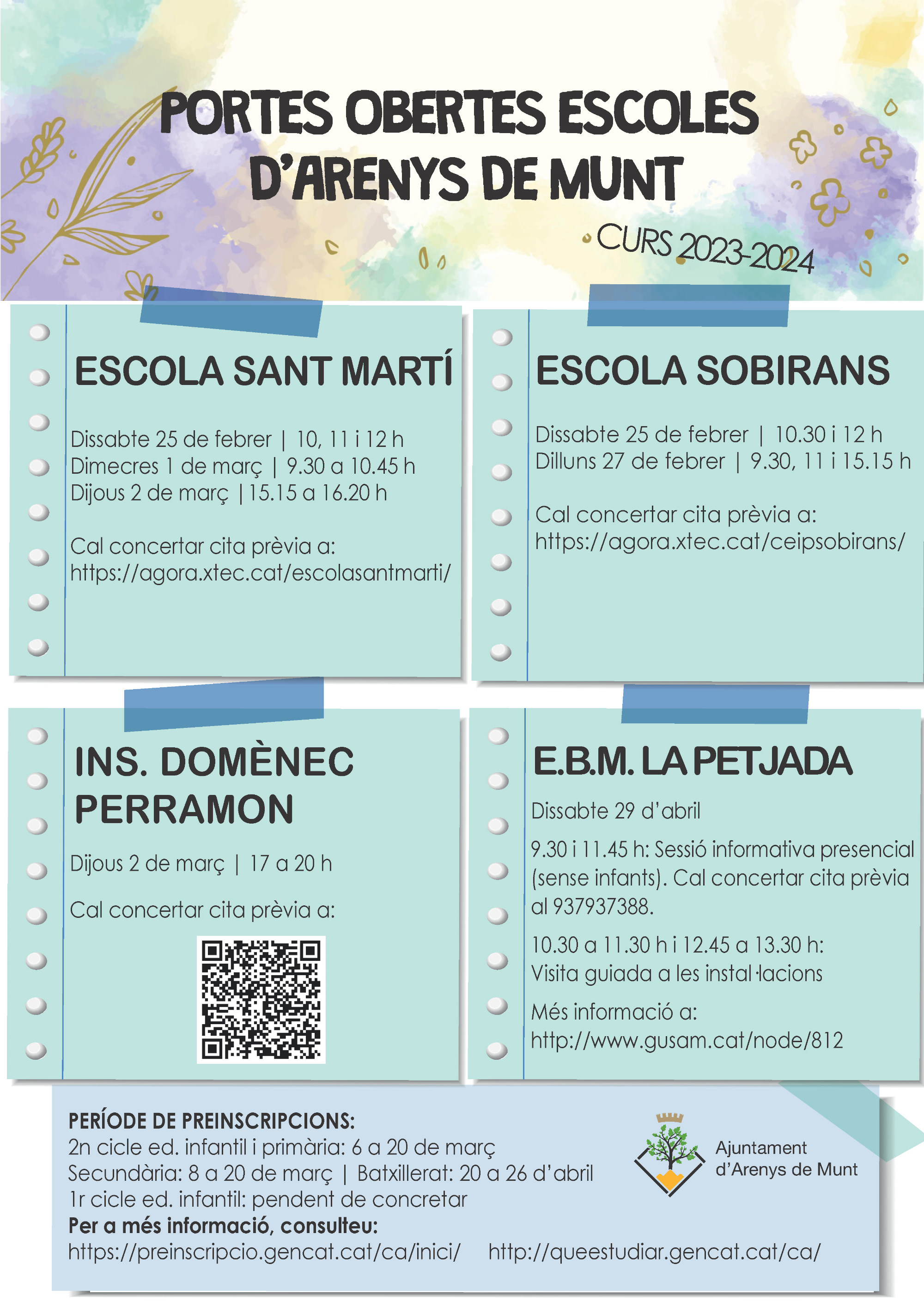 Cartell Jornades de portes obertes escoles 2023