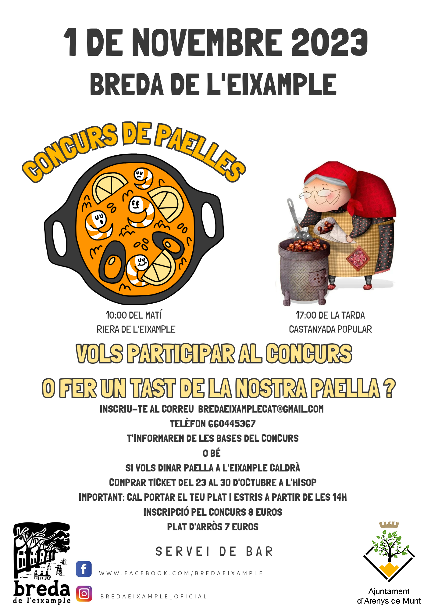 Cartell Concurs de paelles i Castanyada Breda de l'Eixample 1-11-23