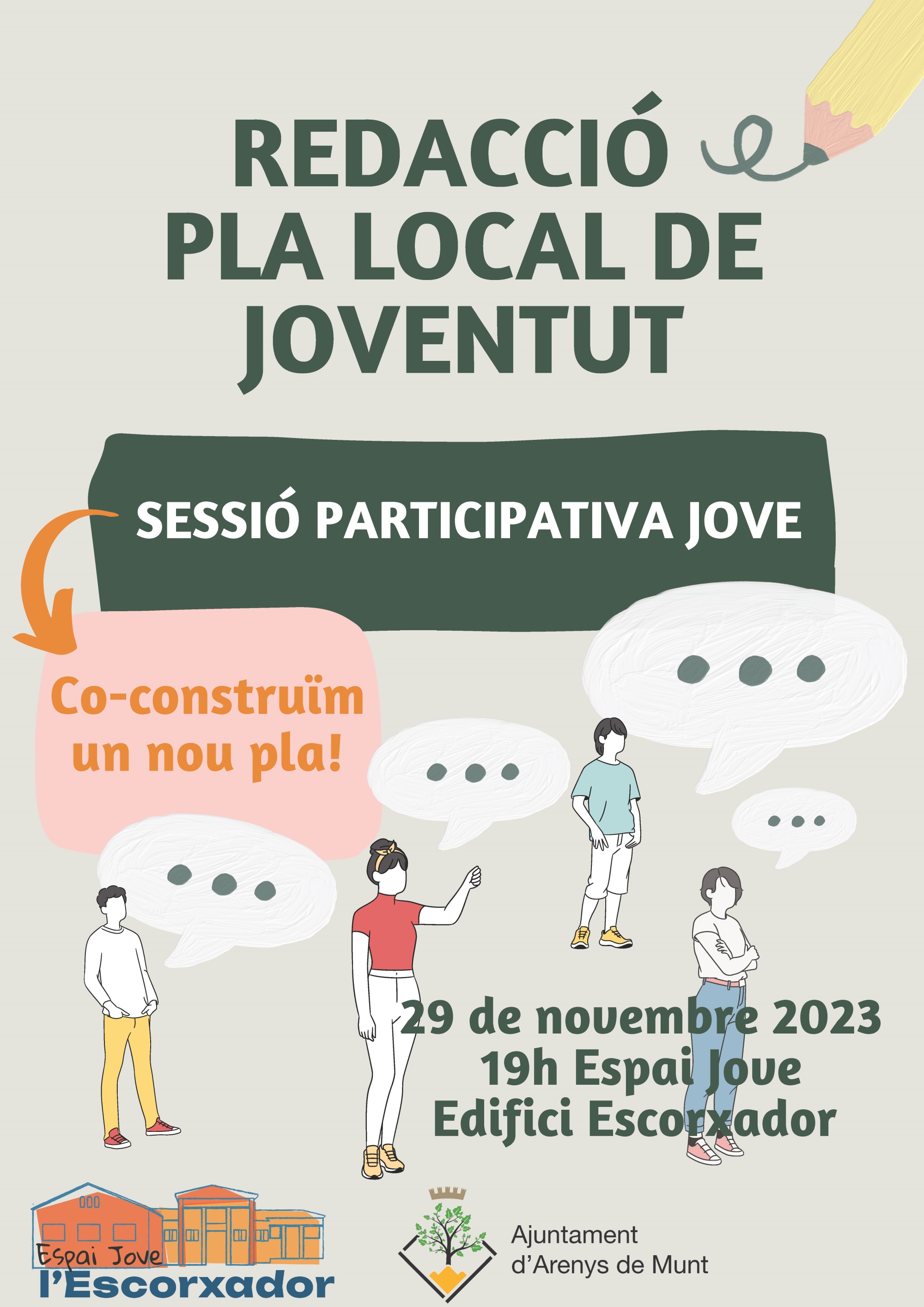 Cartell Sessió participativa joves Pla Local de Joventut 29-11-23