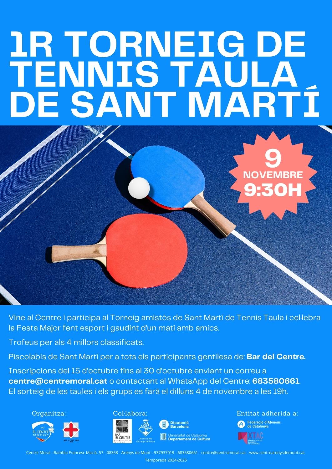 Cartell Centre Torneig Tennis Taula de Sant Martí 9-11-24