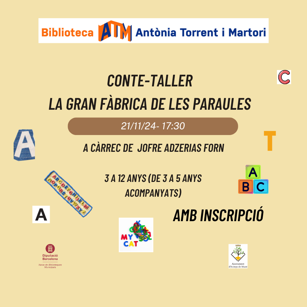 Cartell Conte taller 'La gran fàbrica de les paraules' Biblioteca 21-11-24