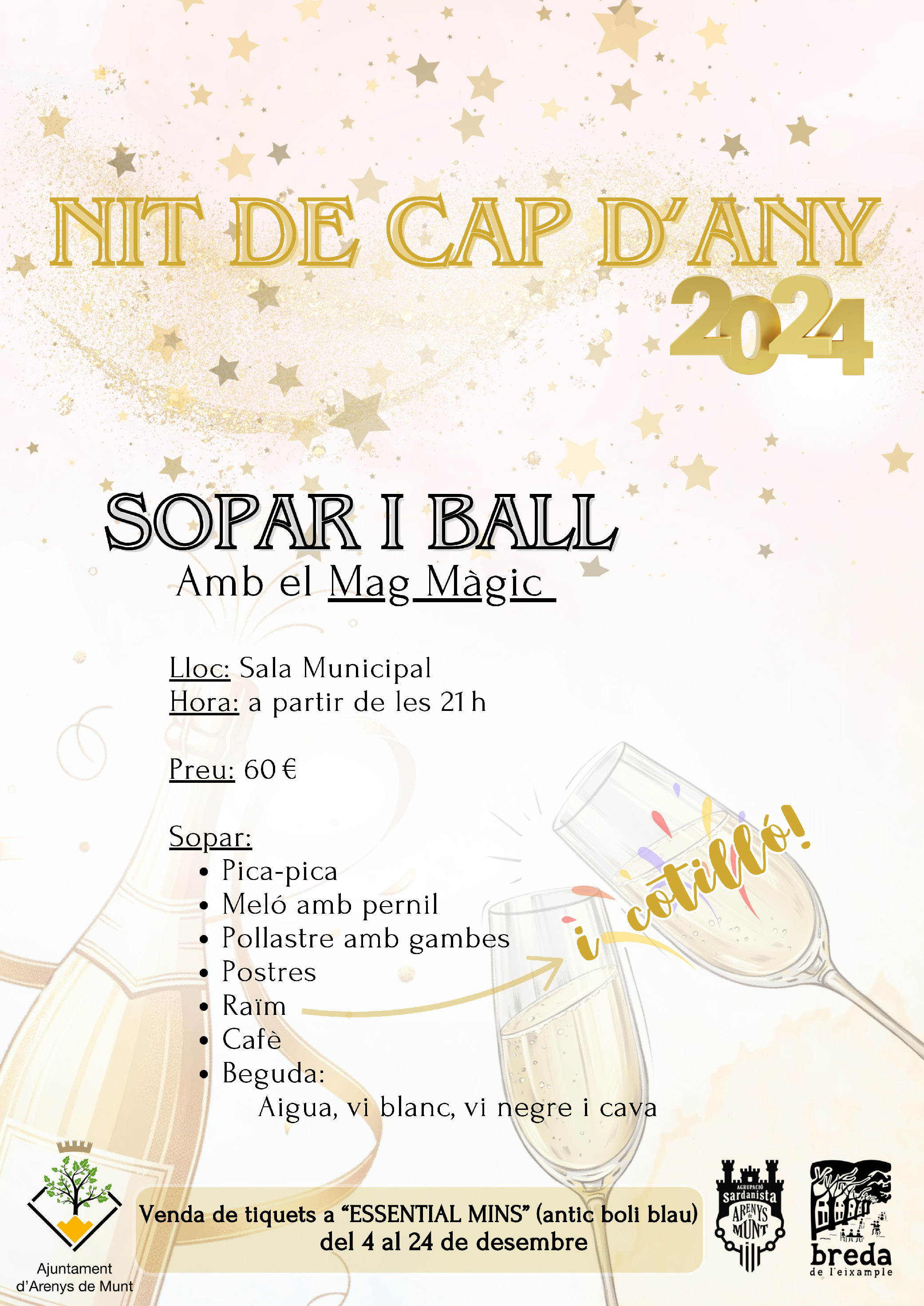 Cartell Sopar i ball nit de Cap d'Any 31-12-24