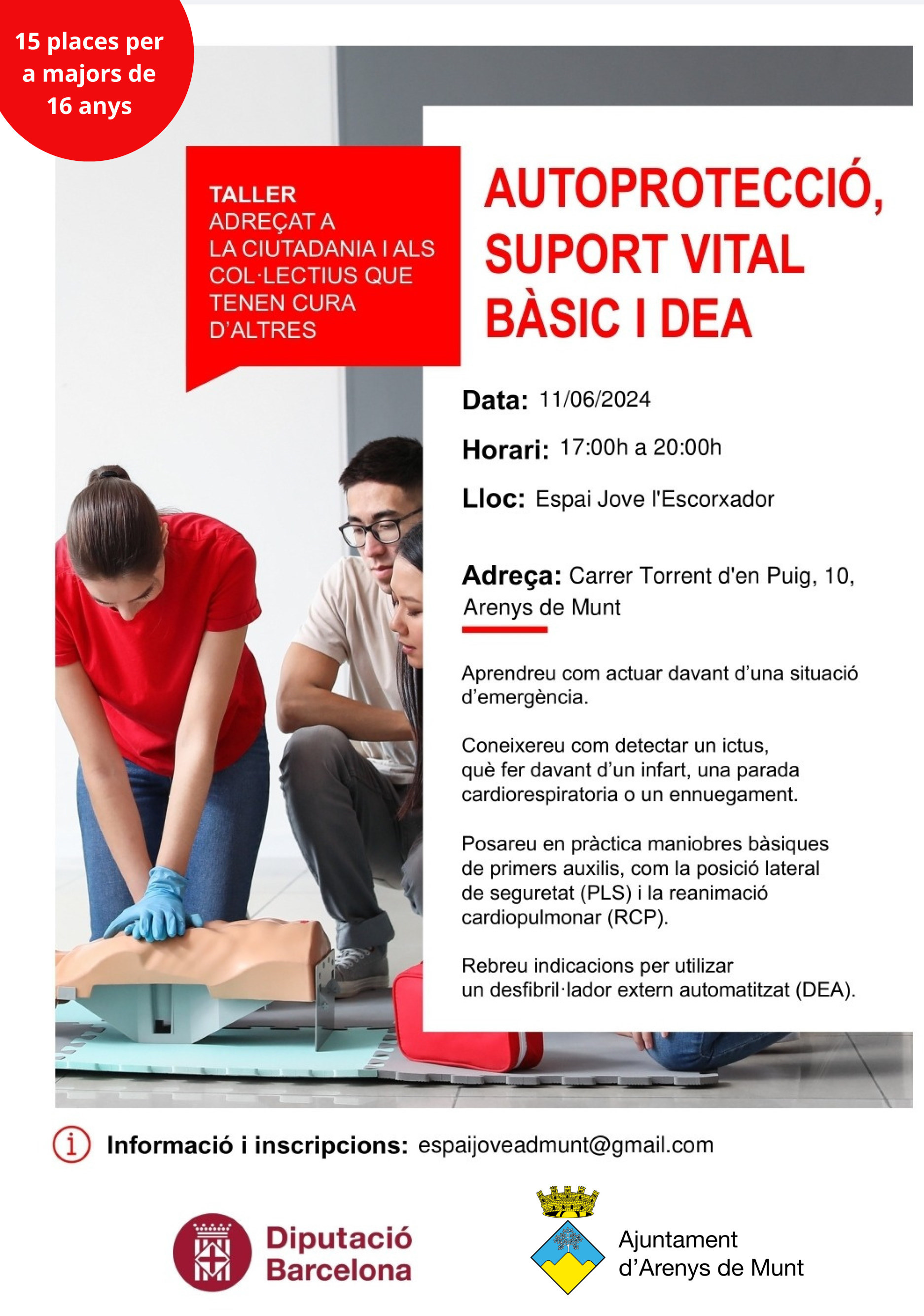 Cartell Autoprotecció, suport vital bàsic i DEA 11-6-24