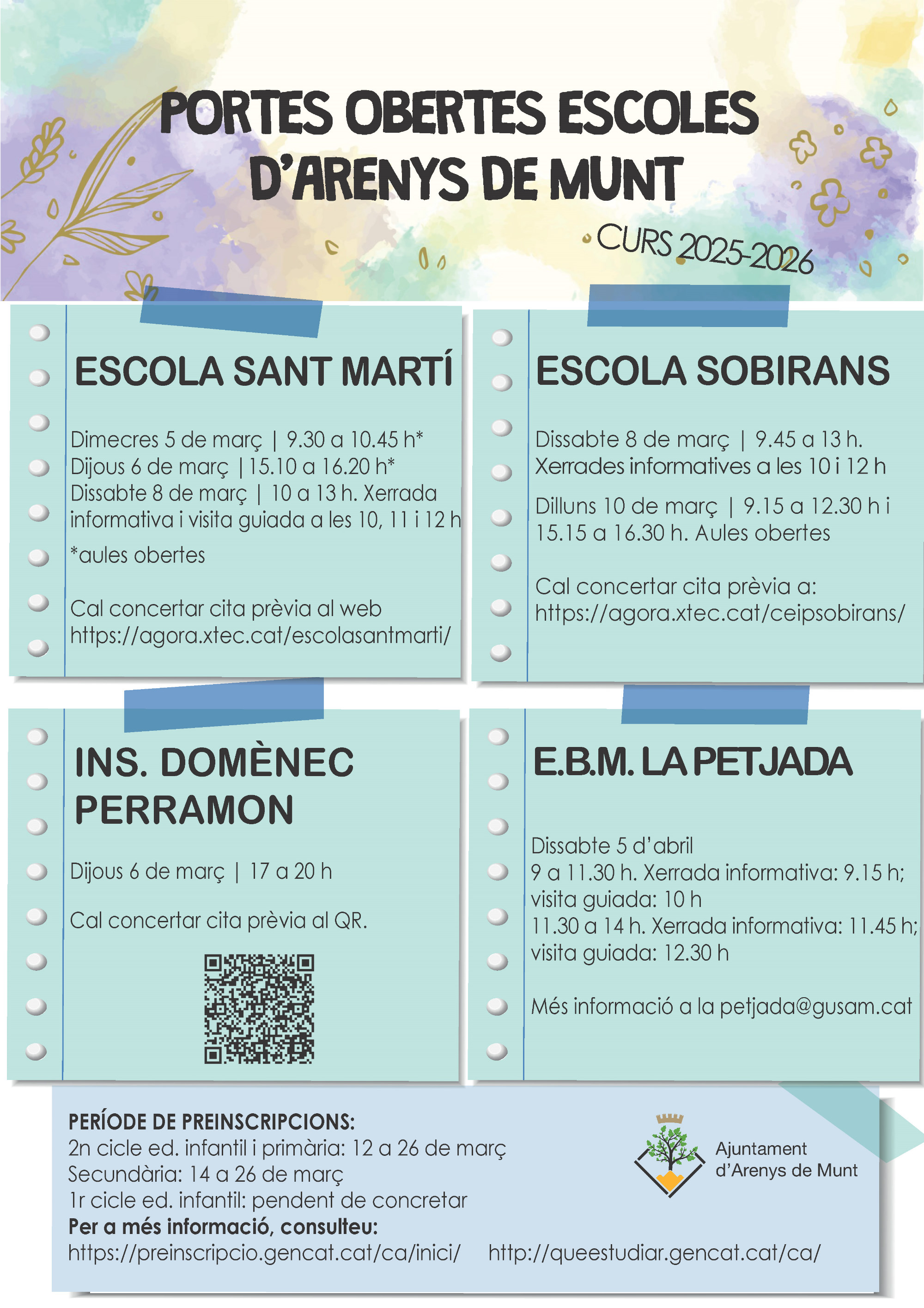 Cartell Jornades de portes obertes escoles 2025
