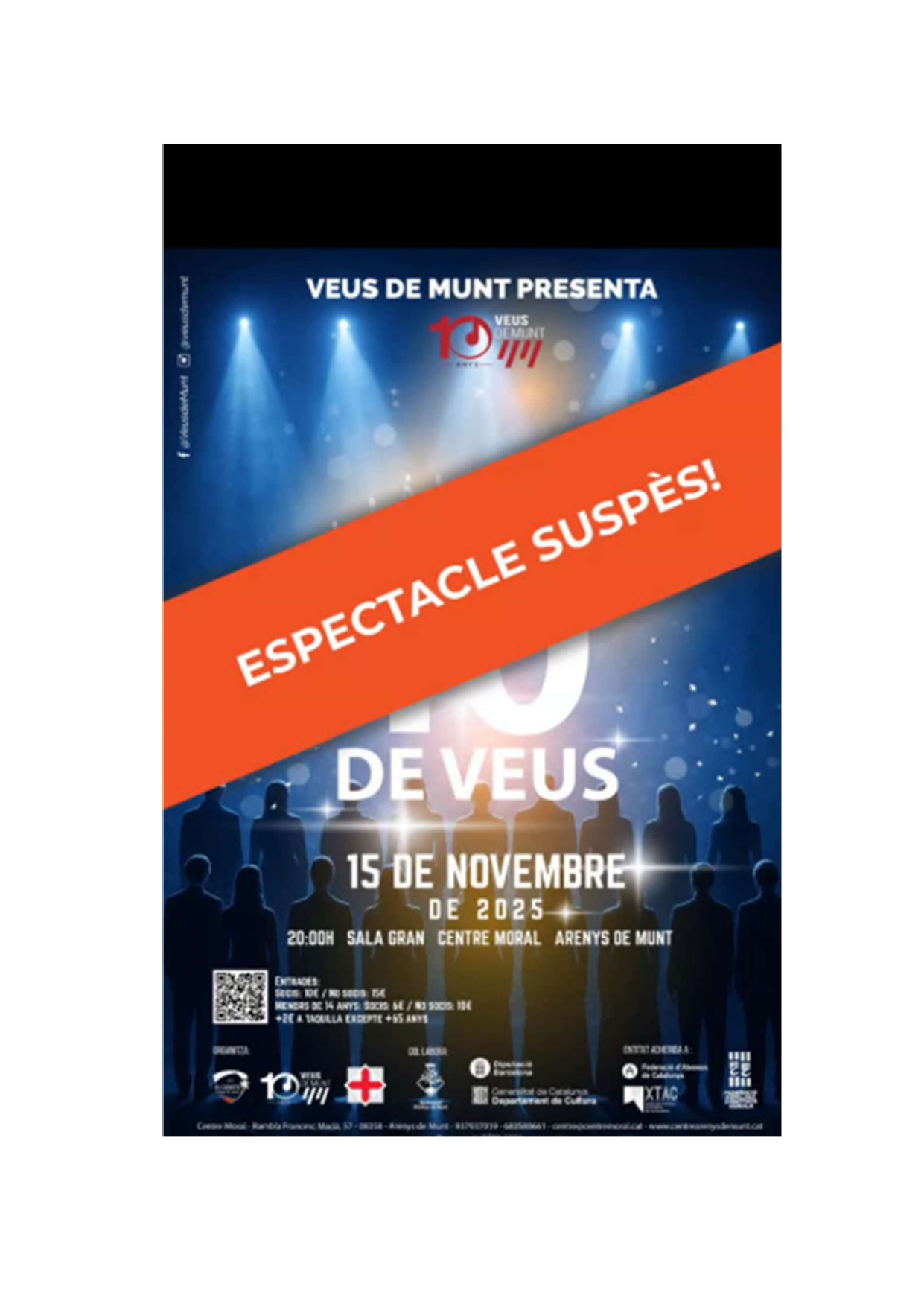 Ajornat el concert de celebració del 10è aniversari de la coral Veus de Munt