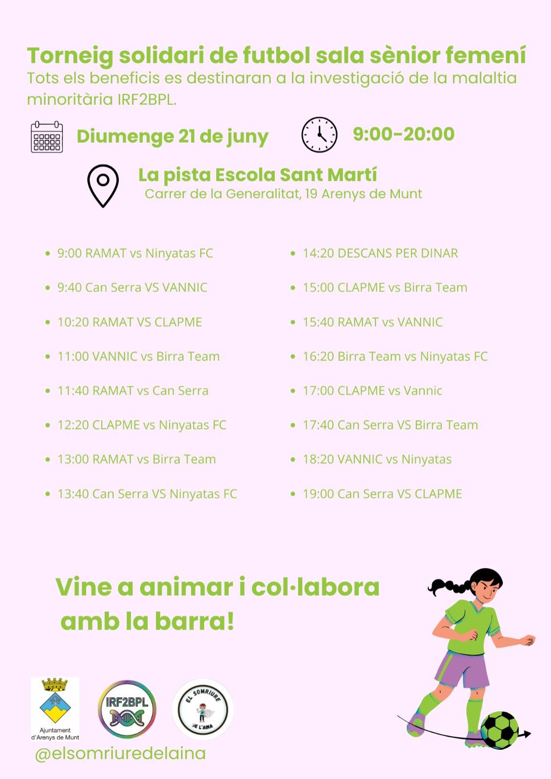 Torneig solidari de futbol sala s&egrave;nior femen&iacute;- per la investigaci&oacute; de la malatia minorit&agrave;ria IRFBPL.