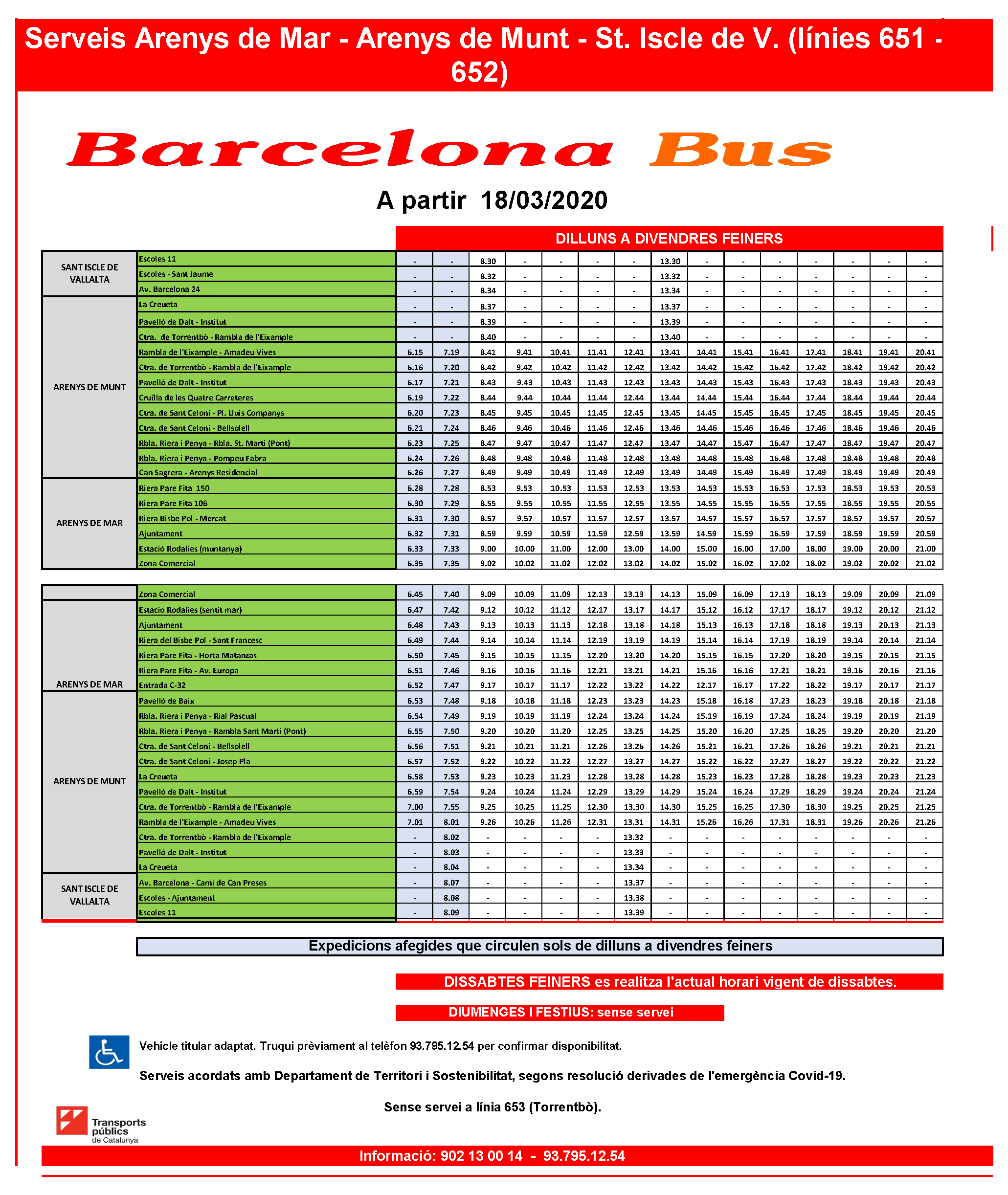 Canvi d'horaris del bus de línia durant l'estat d'alarma