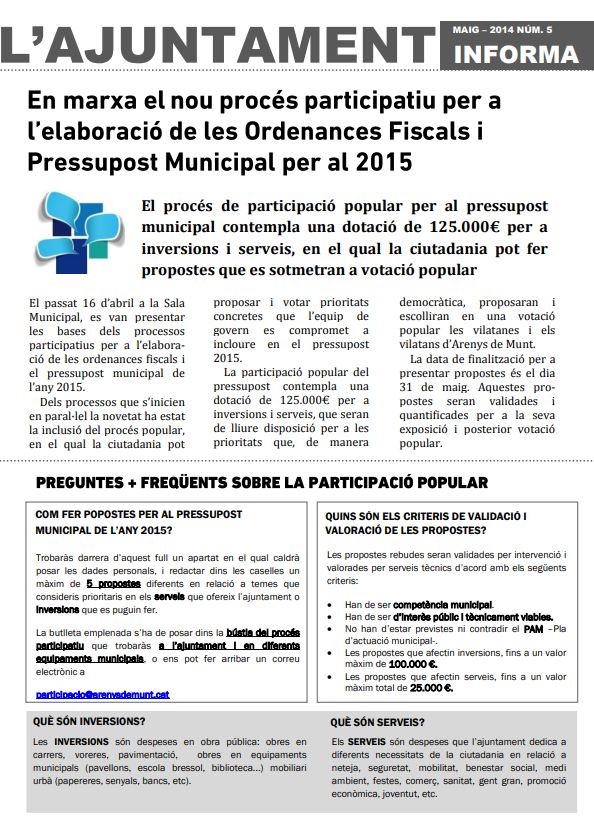 L'Ajuntament Informa núm. 5 - Maig 2014